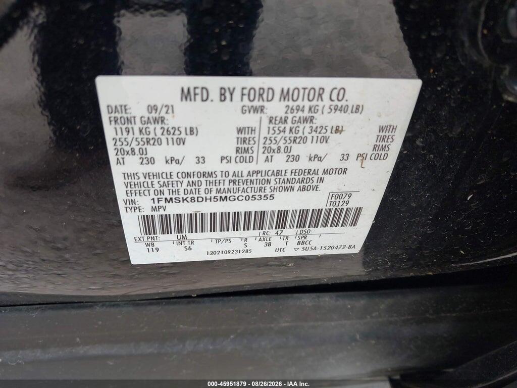 1FMSK8DH5MGC05355 2021 FORD EXPLORER photo no. 9