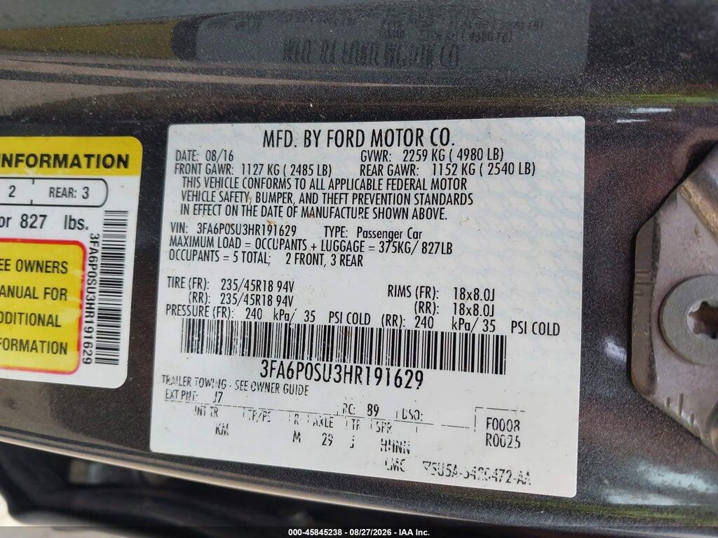 3FA6P0SU3HR191629 2017 FORD FUSION ENERGI photo no. 9