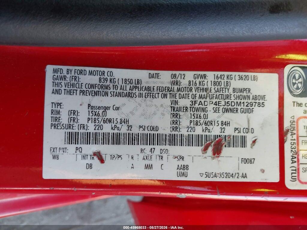3FADP4EJ5DM129785 2013 FORD FIESTA photo no. 9