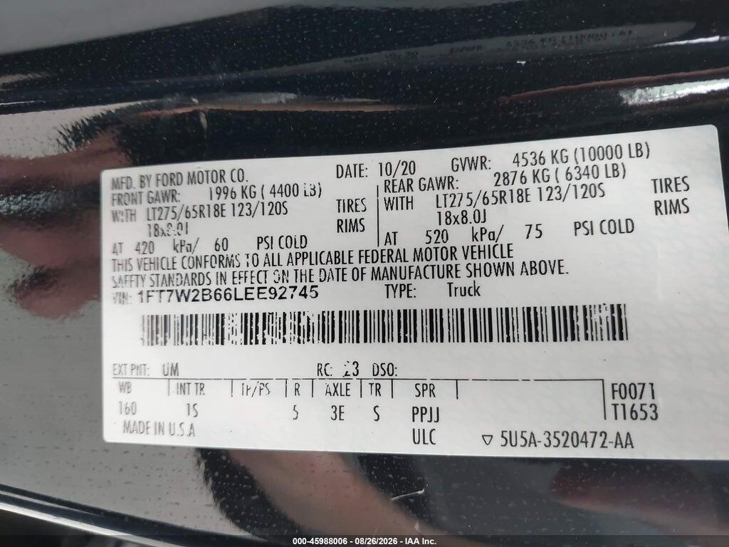1FT7W2B66LEE92745 2020 FORD F-250 photo no. 9