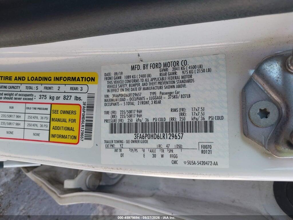 3FA6P0HD6LR129657 2020 FORD FUSION photo no. 9