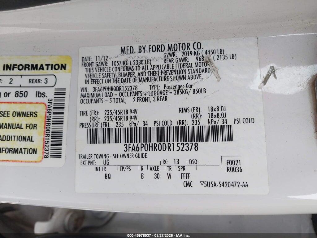 3FA6P0HR0DR152378 2013 FORD FUSION photo no. 9