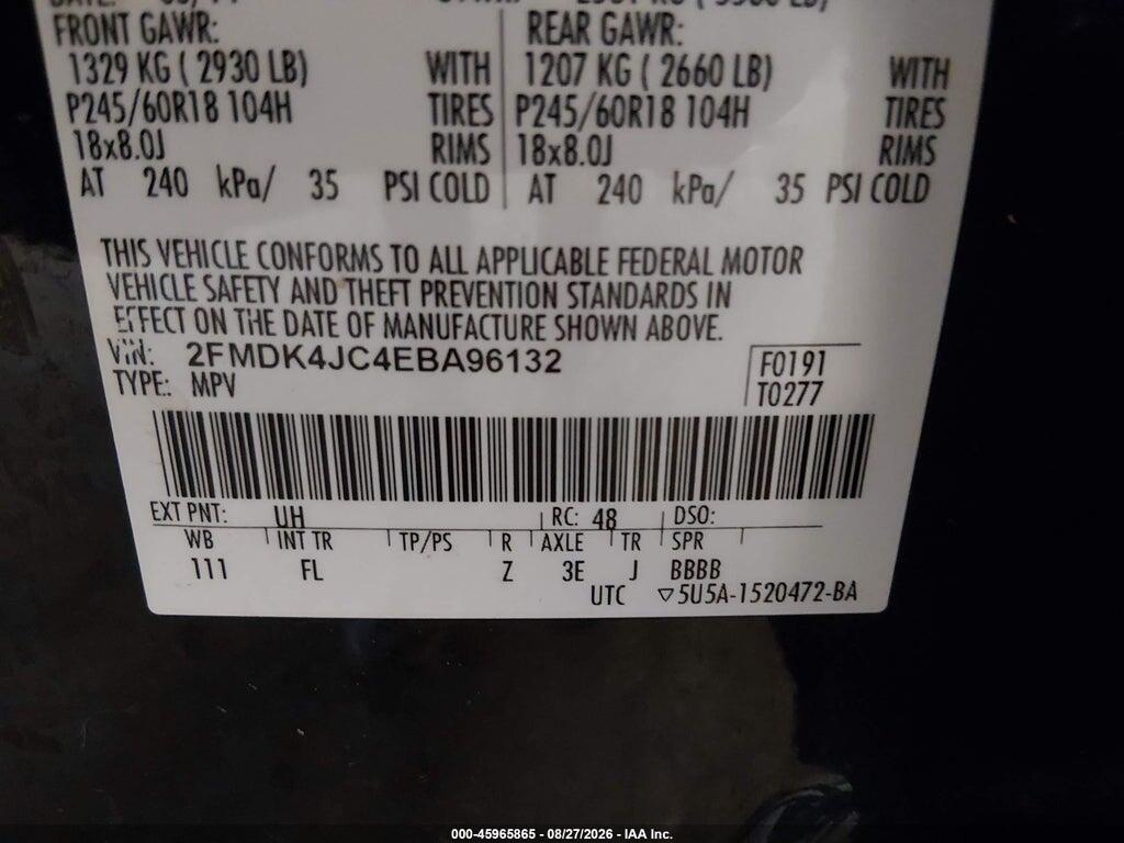 2FMDK4JC4EBA96132 2014 FORD EDGE photo no. 9