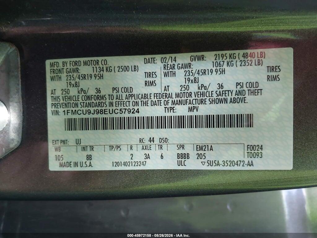 1FMCU9J98EUC57924 2014 FORD ESCAPE photo no. 9