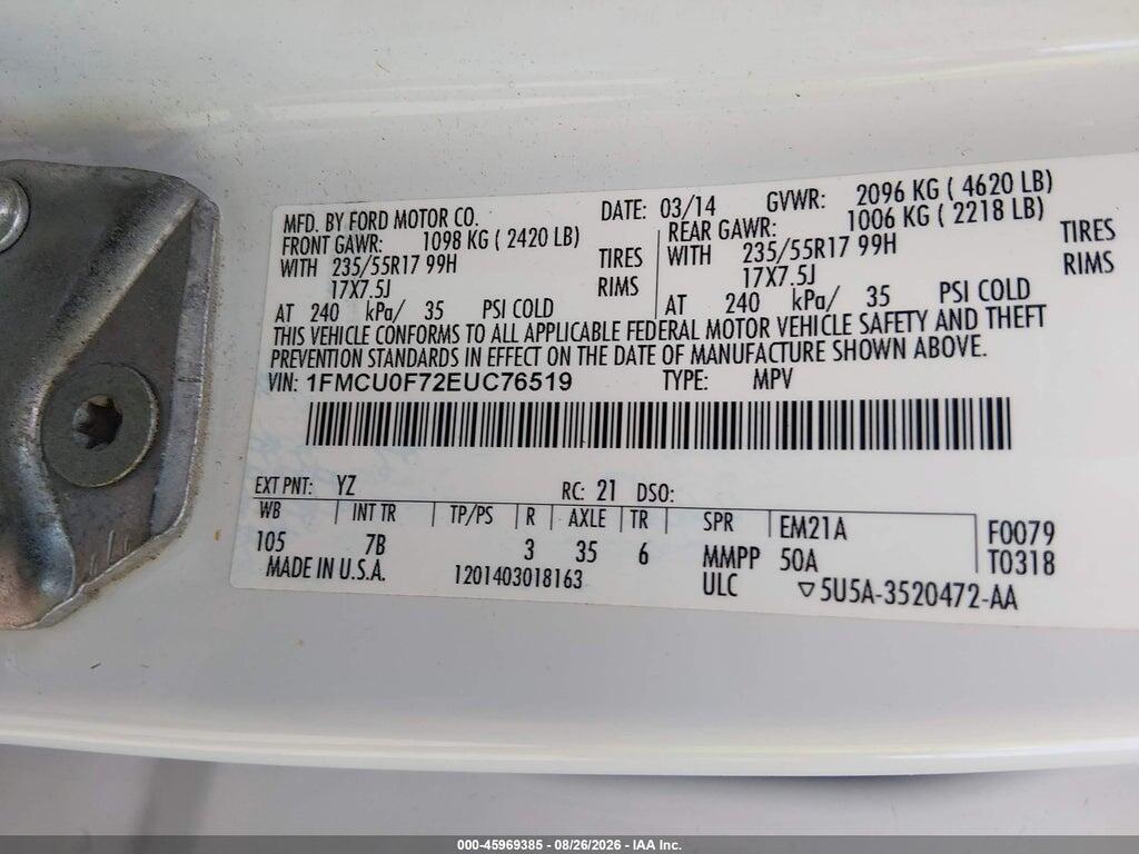 1FMCU0F72EUC76519 2014 FORD ESCAPE photo no. 9