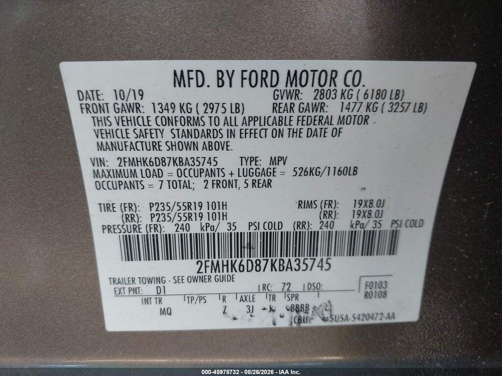2FMHK6D87KBA35745 2019 FORD FLEX photo no. 9