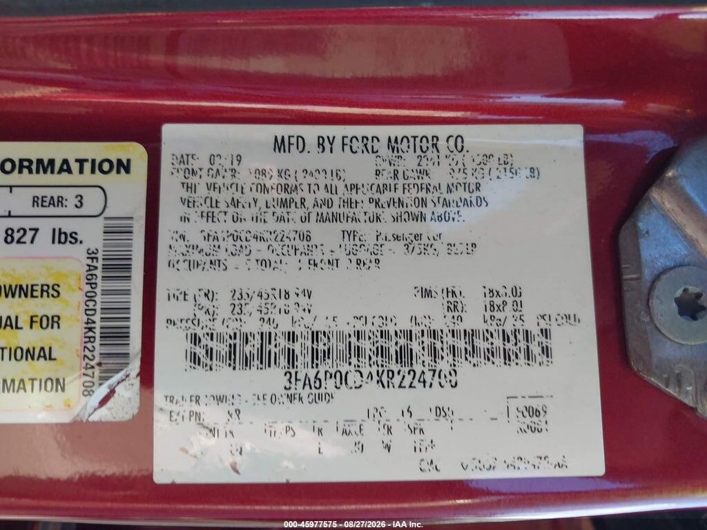 3FA6P0CD4KR224708 2019 FORD FUSION photo no. 9