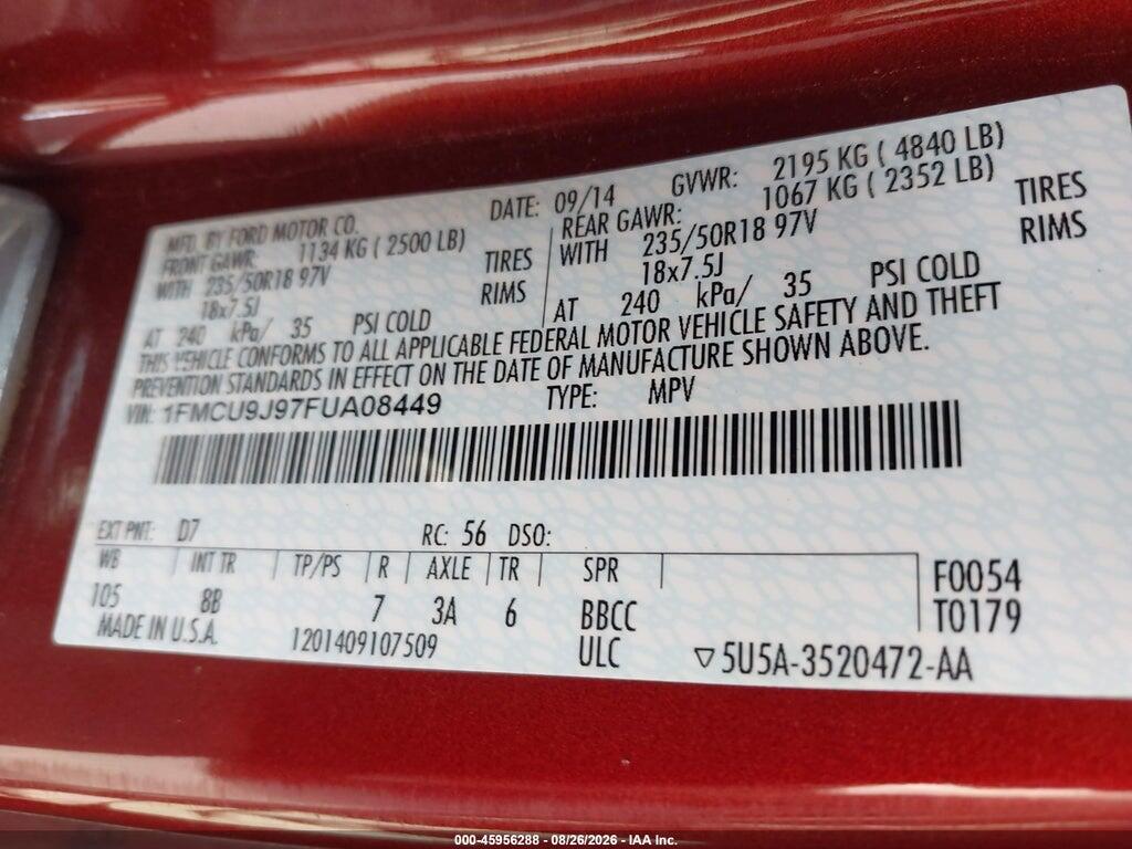 1FMCU9J97FUA08449 2015 FORD ESCAPE photo no. 9