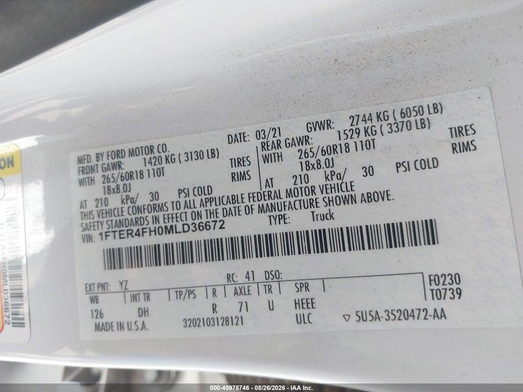 1FTER4FH0MLD36672 2021 FORD RANGER photo no. 9