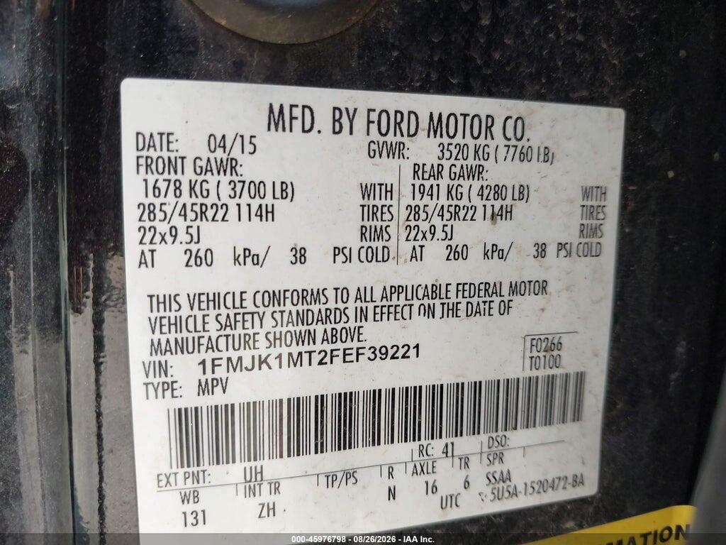 1FMJK1MT2FEF39221 2015 FORD EXPEDITION EL photo no. 9