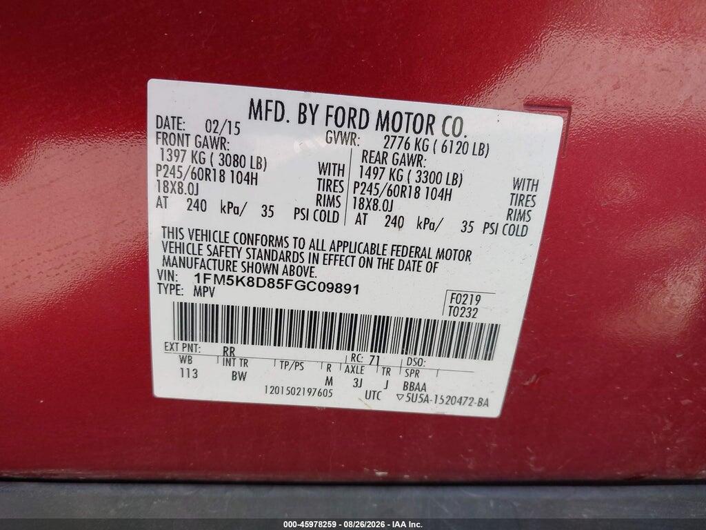 1FM5K8D85FGC09891 2015 FORD EXPLORER photo no. 9