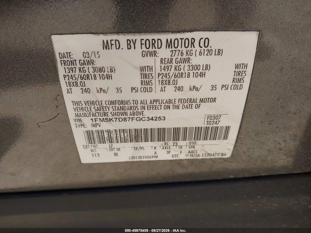 1FM5K7D87FGC34253 2015 FORD EXPLORER photo no. 9