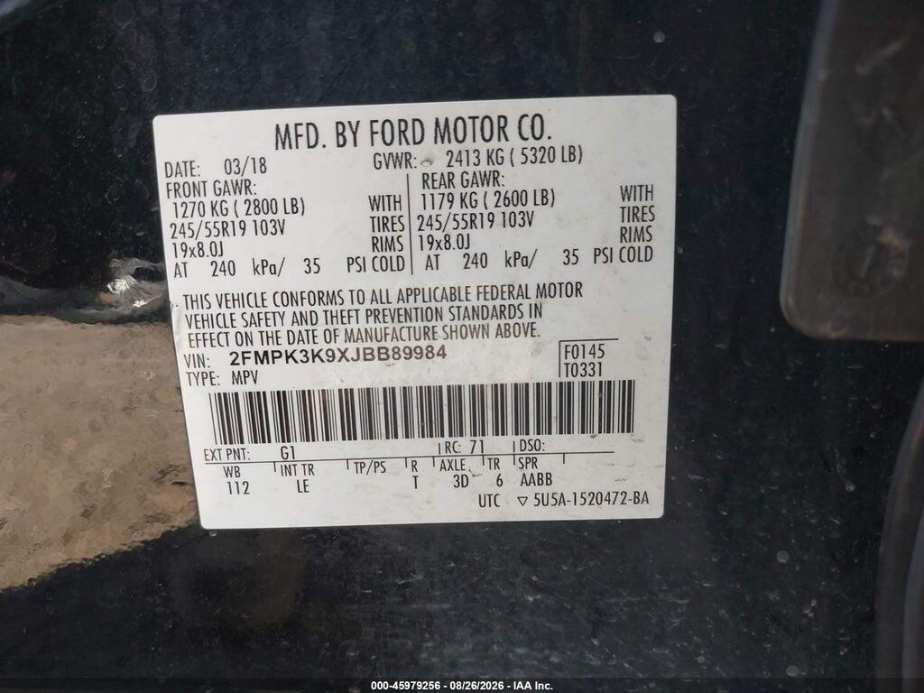 2FMPK3K9XJBB89984 2018 FORD EDGE photo no. 9