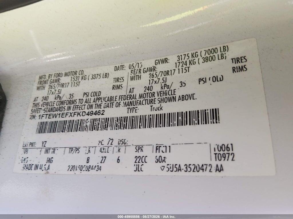 1FTEW1EFXFKD49462 2015 FORD F-150 photo no. 9