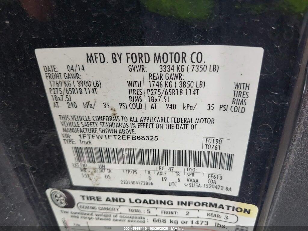 1FTFW1ET2EFB68325 2014 FORD F-150 photo no. 9