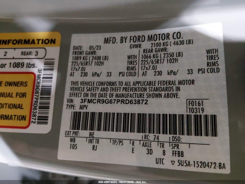 3FMCR9G67PRD63872 2023 FORD BRONCO SPORT photo no. 9