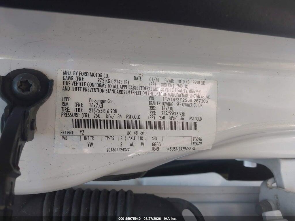 1FADP3F25GL267303 2016 FORD FOCUS photo no. 9