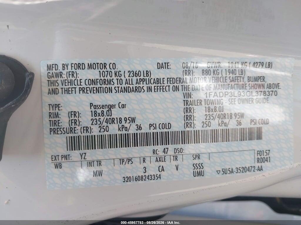 1FADP3L93GL378370 2016 FORD FOCUS ST photo no. 9