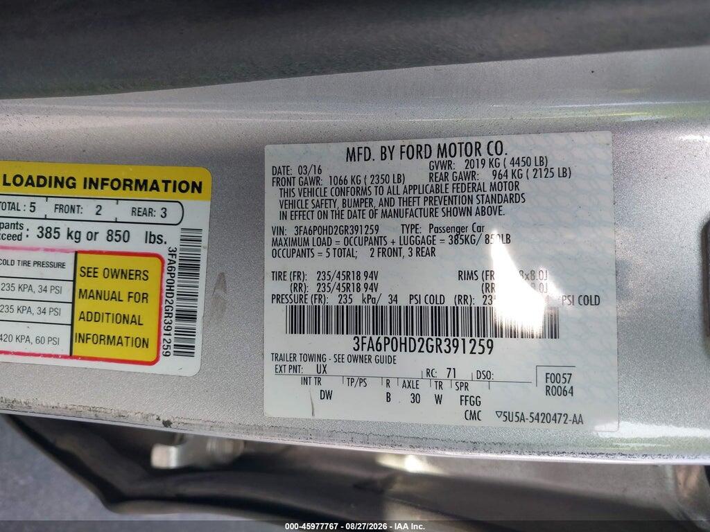 3FA6P0HD2GR391259 2016 FORD FUSION photo no. 9