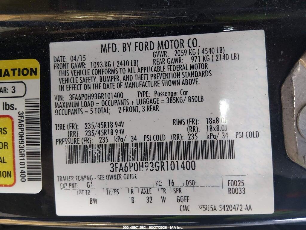 3FA6P0H93GR101400 2016 FORD FUSION photo no. 9