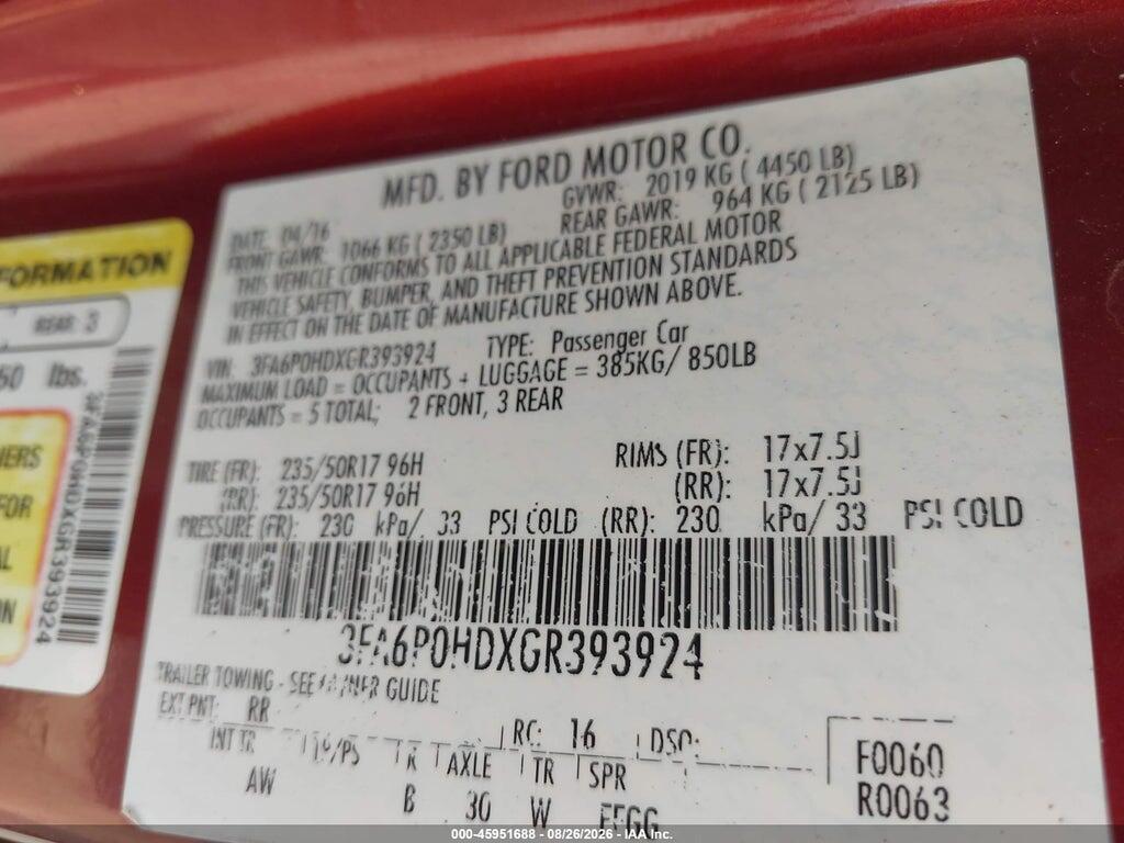 3FA6P0HDXGR393924 2016 FORD FUSION photo no. 9
