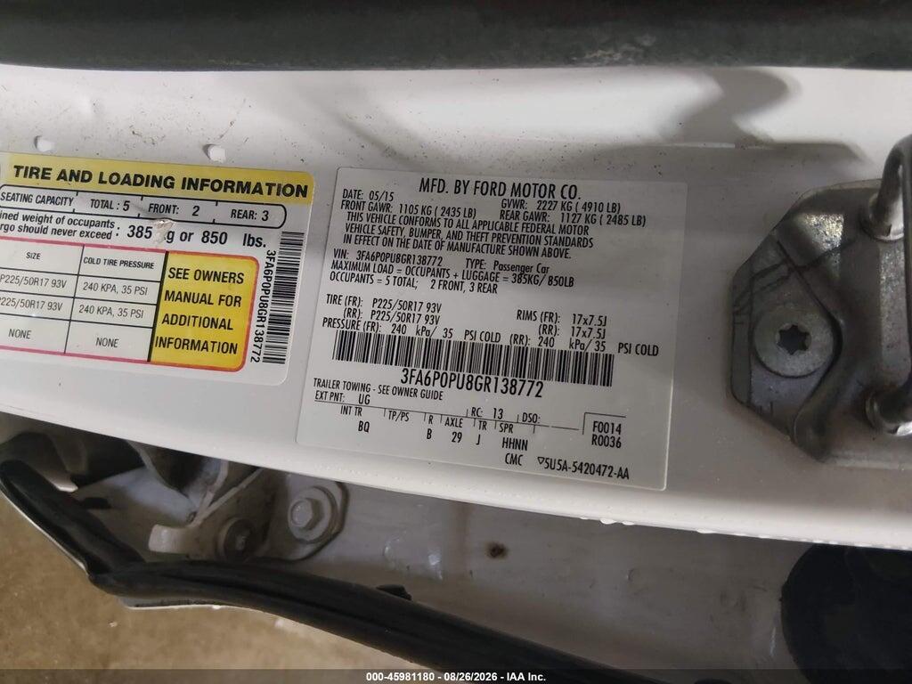 3FA6P0PU8GR138772 2016 FORD FUSION ENERGI photo no. 9
