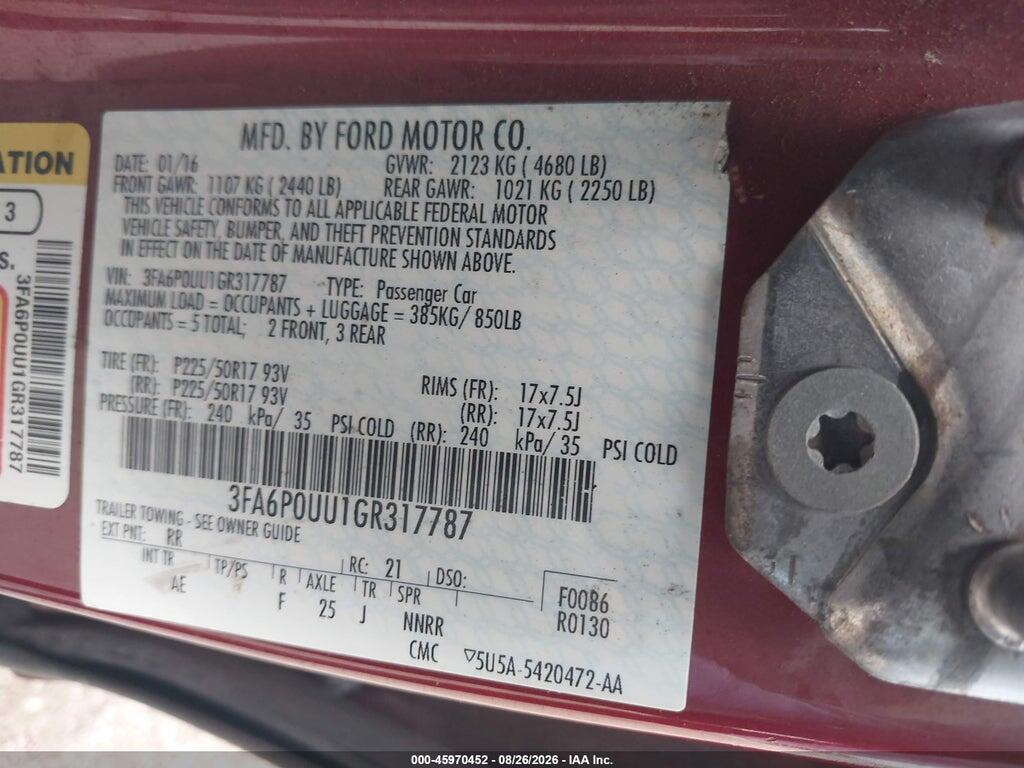 3FA6P0UU1GR317787 2016 FORD FUSION HYBRID photo no. 9
