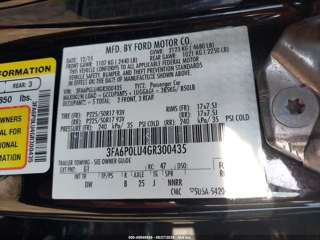 3FA6P0LU4GR300435 2016 FORD FUSION HYBRID photo no. 9