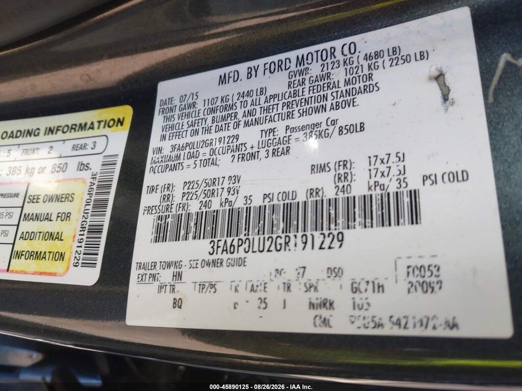 3FA6P0LU2GR191229 2016 FORD FUSION HYBRID photo no. 9