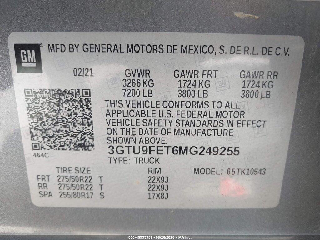 3GTU9FET6MG249255 2021 GMC SIERRA 1500 photo no. 9