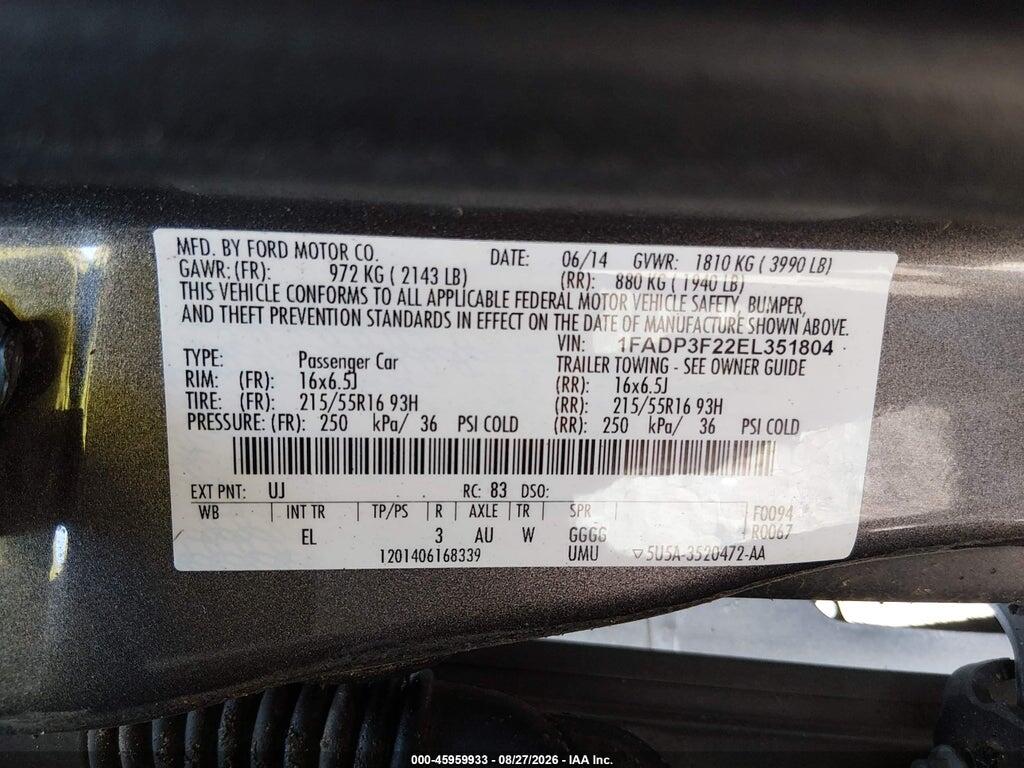 1FADP3F22EL351804 2014 FORD FOCUS photo no. 9