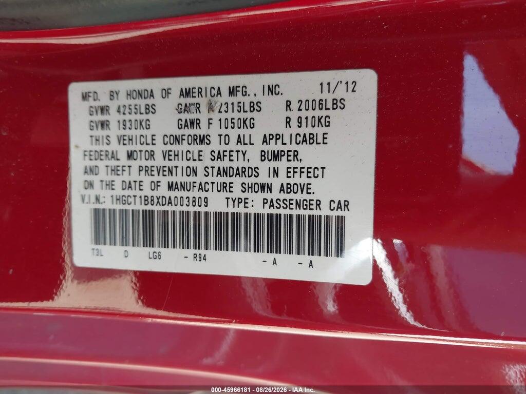 1HGCT1B8XDA003809 2013 HONDA ACCORD photo no. 9