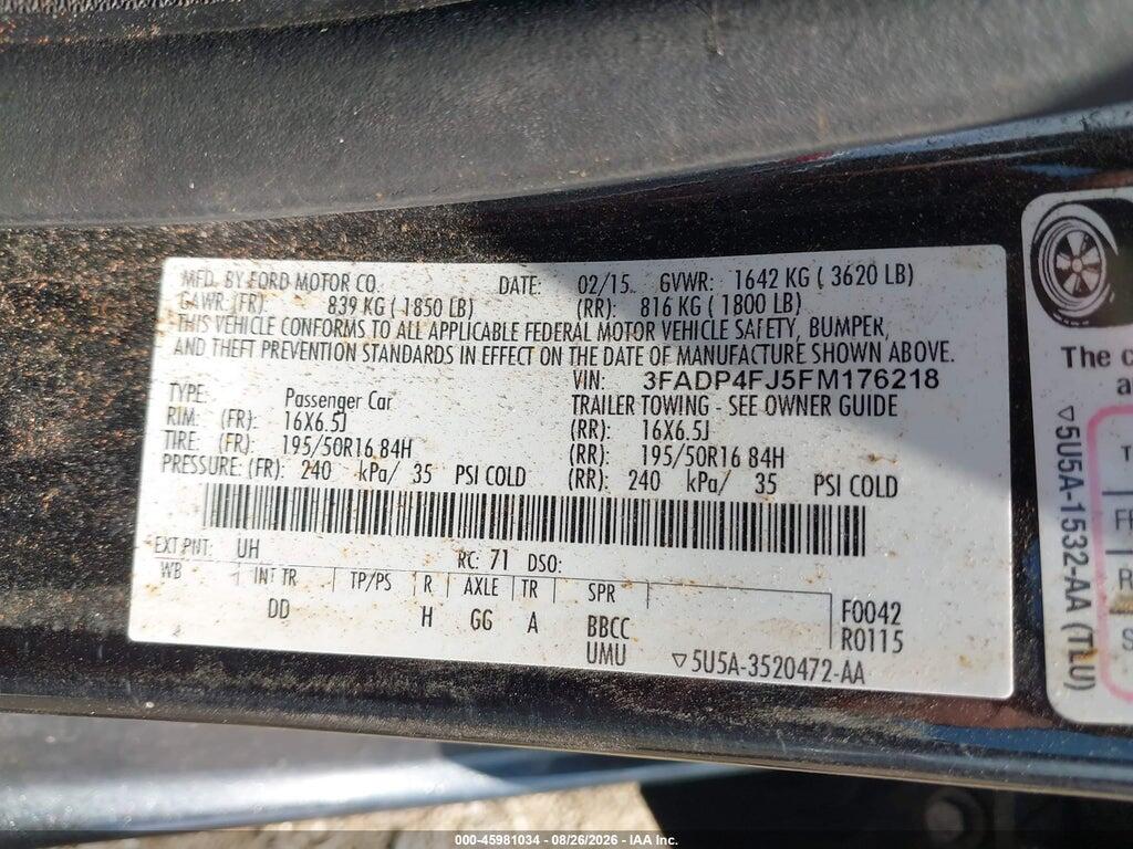 3FADP4FJ5FM176218 2015 FORD FIESTA photo no. 9