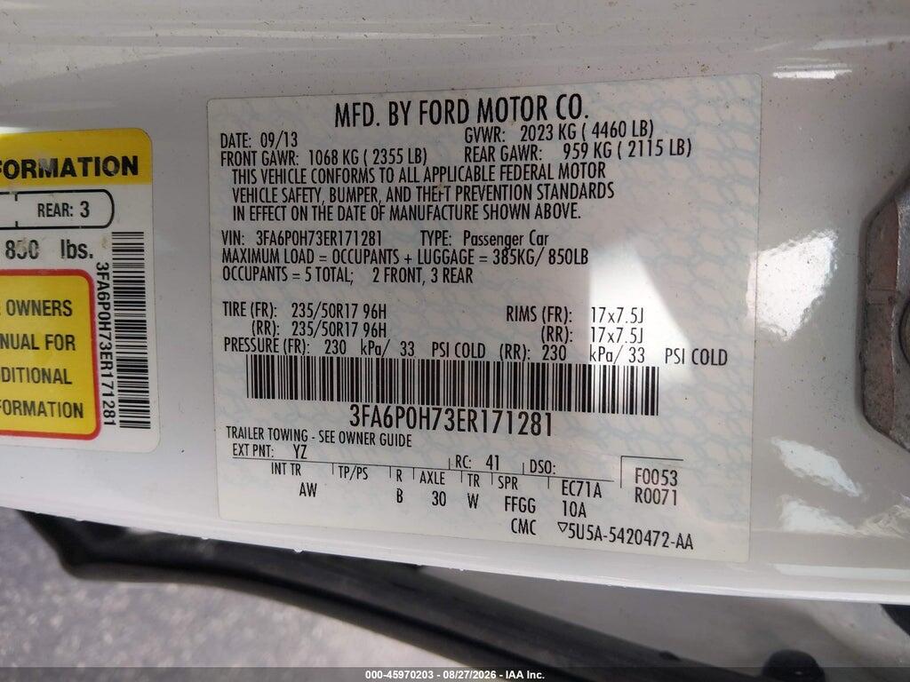 3FA6P0H73ER171281 2014 FORD FUSION photo no. 9