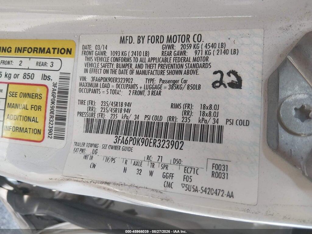 3FA6P0K90ER323902 2014 FORD FUSION photo no. 9