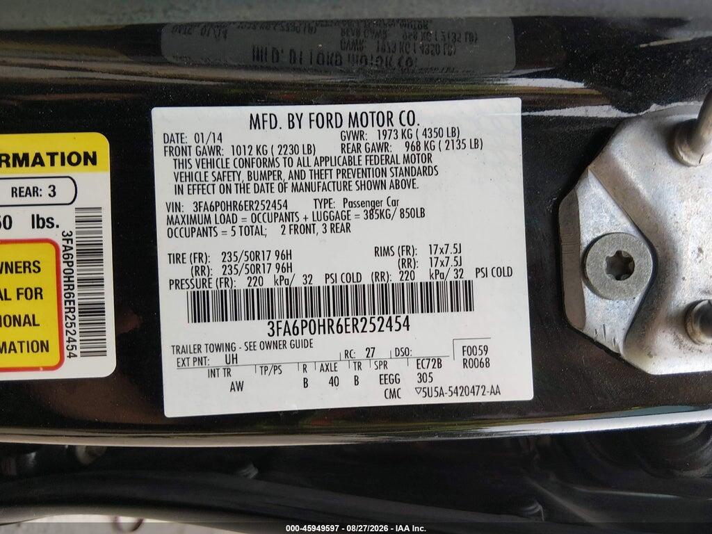 3FA6P0HR6ER252454 2014 FORD FUSION photo no. 9