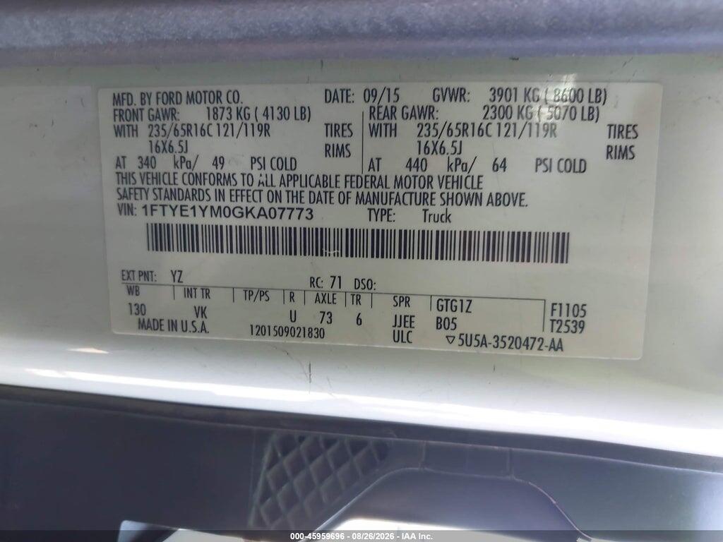 1FTYE1YM0GKA07773 2016 FORD TRANSIT-150 photo no. 9