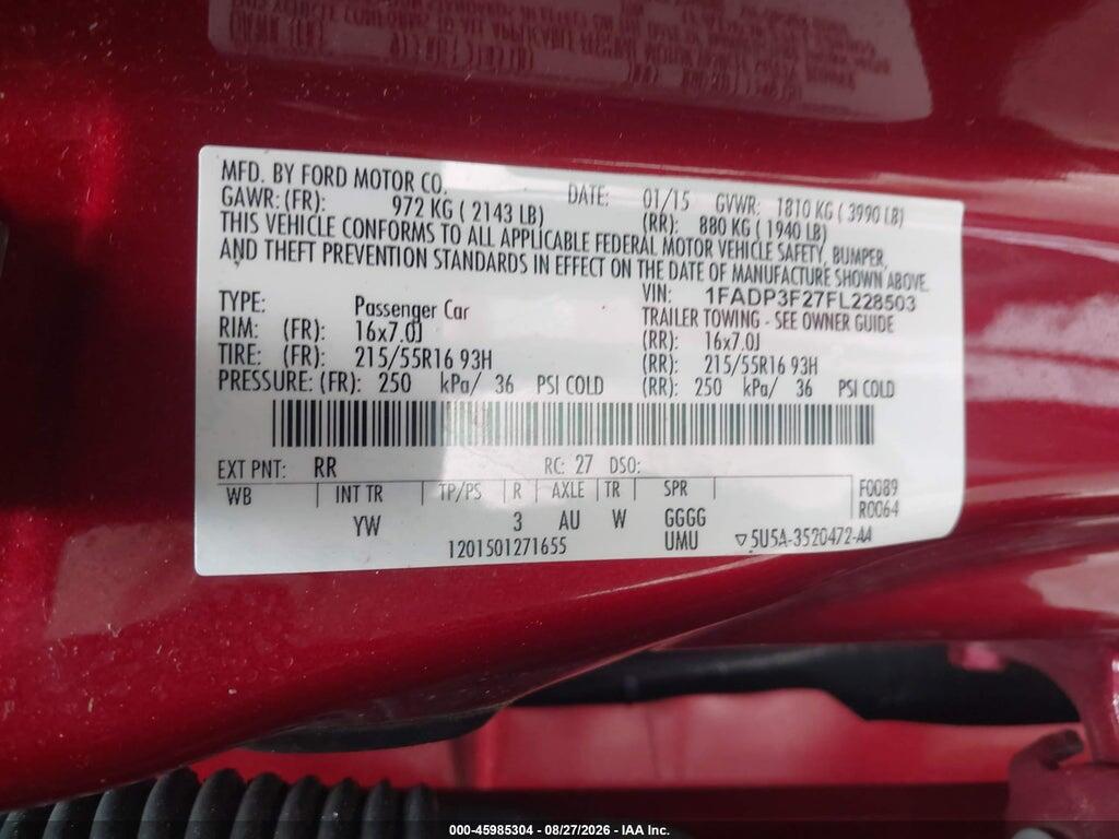 1FADP3F27FL228503 2015 FORD FOCUS photo no. 2