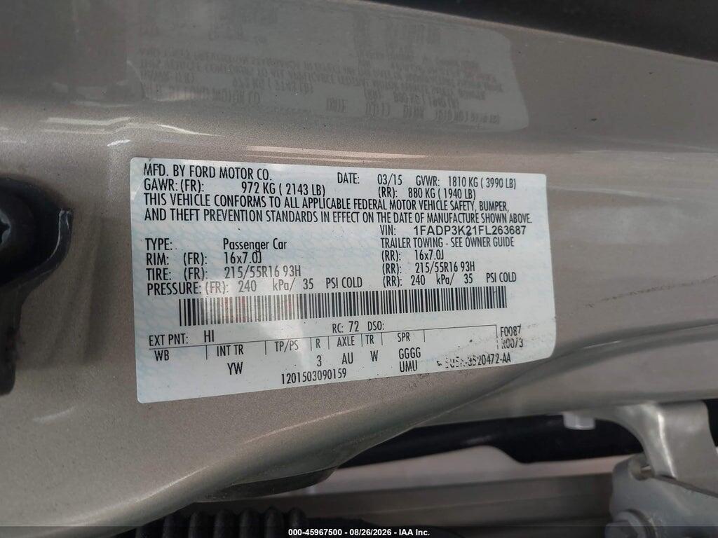 1FADP3K21FL263687 2015 FORD FOCUS photo no. 9