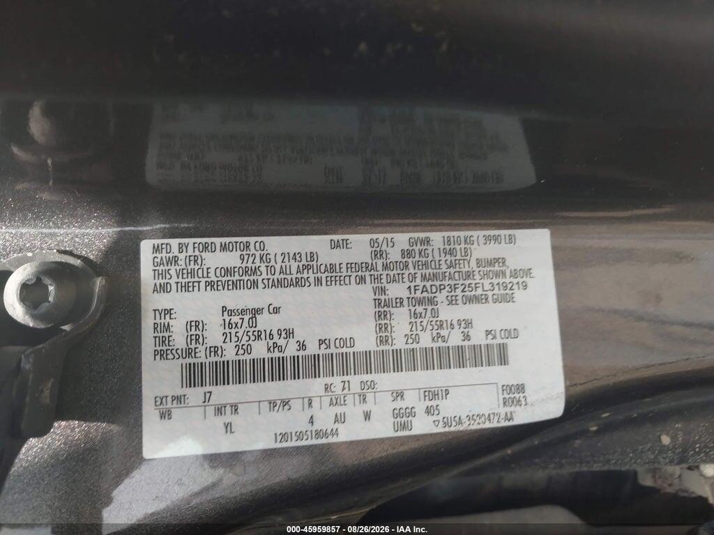 1FADP3F25FL319219 2015 FORD FOCUS photo no. 9