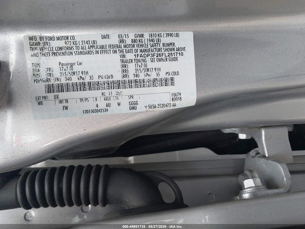 1FADP3F26FL251710 2015 FORD FOCUS photo no. 9