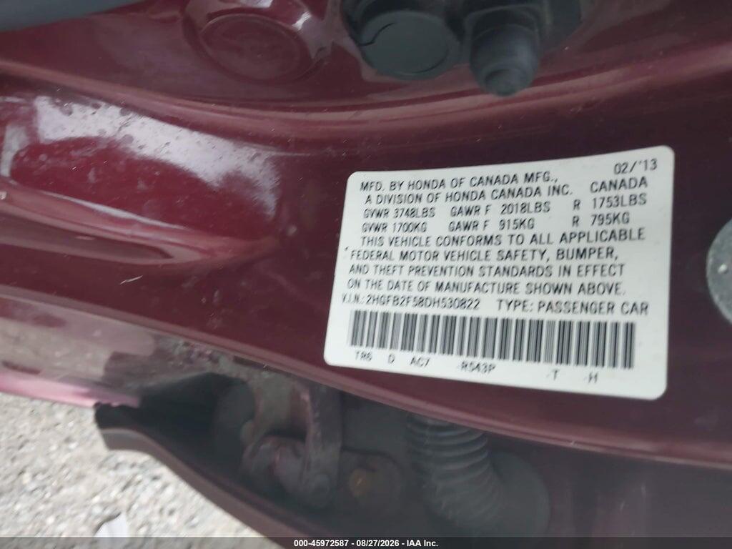 2HGFB2F58DH530822 2013 HONDA CIVIC photo no. 9