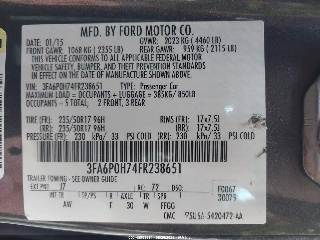 3FA6P0H74FR238651 2015 FORD FUSION photo no. 9
