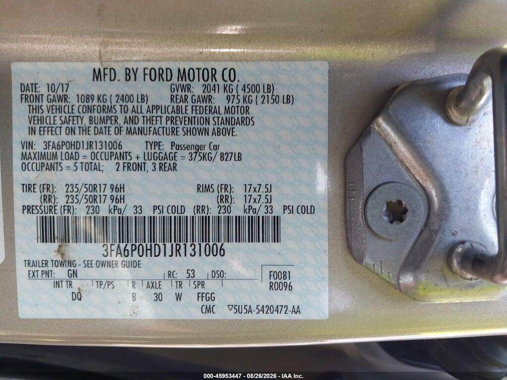 3FA6P0HD1JR131006 2018 FORD FUSION photo no. 9