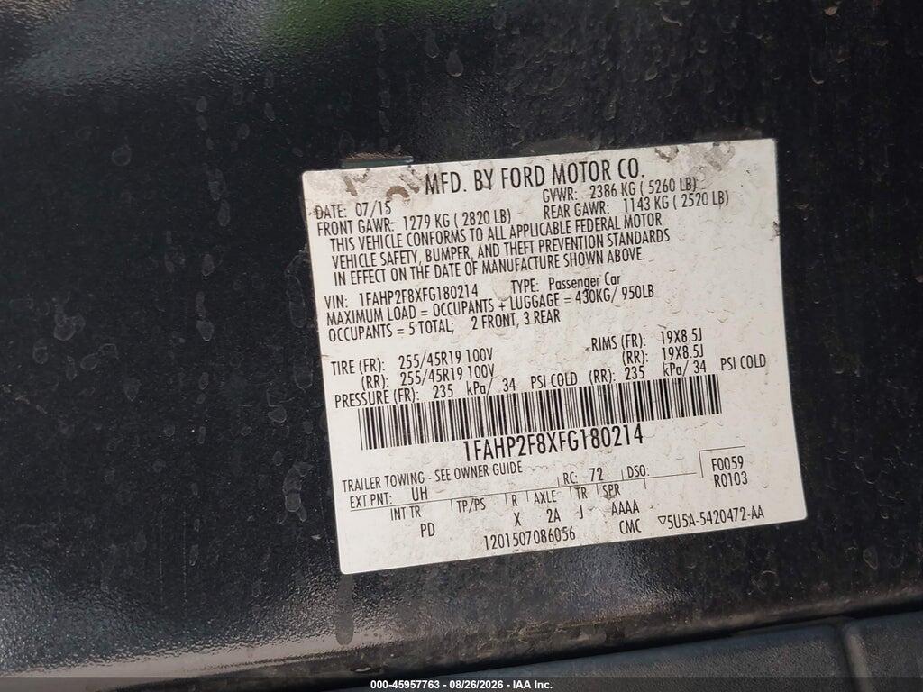 1FAHP2F8XFG180214 2015 FORD TAURUS photo no. 9