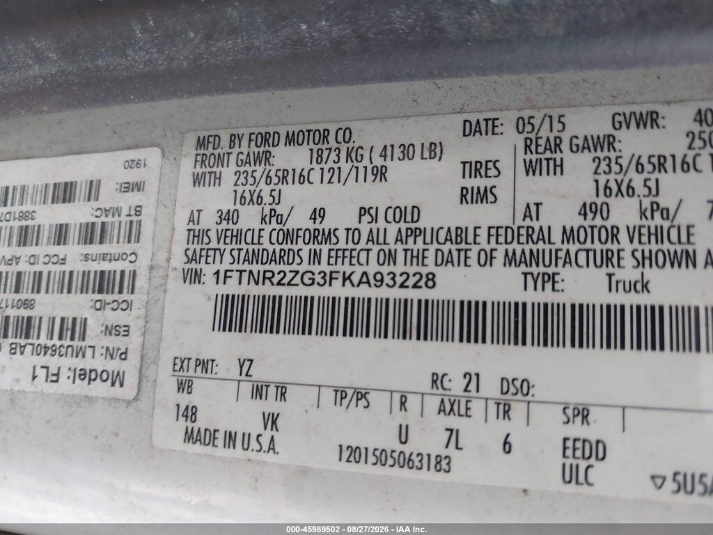 1FTNR2ZG3FKA93228 2015 FORD TRANSIT-250 photo no. 9