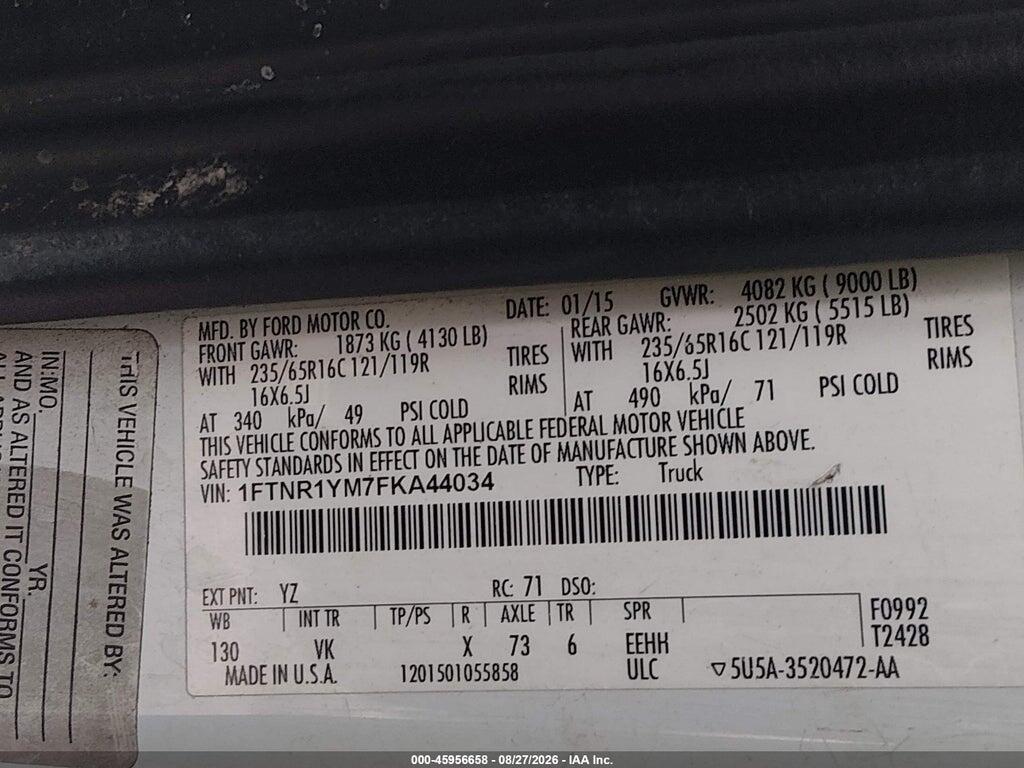 1FTNR1YM7FKA44034 2015 FORD TRANSIT-250 photo no. 9