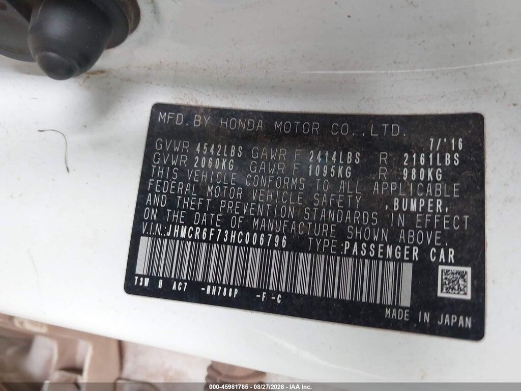 JHMCR6F73HC006796 2017 HONDA ACCORD HYBRID photo no. 9