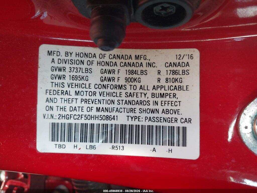 2HGFC2F50HH508641 2017 HONDA CIVIC photo no. 9