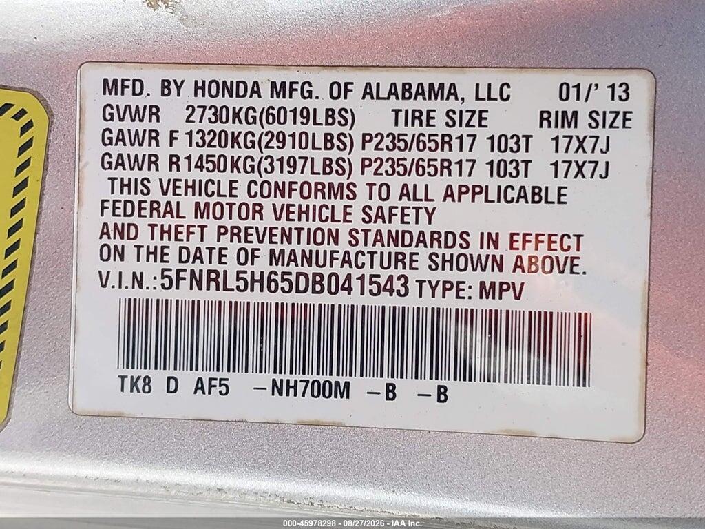 5FNRL5H65DB041543 2013 HONDA ODYSSEY photo no. 9